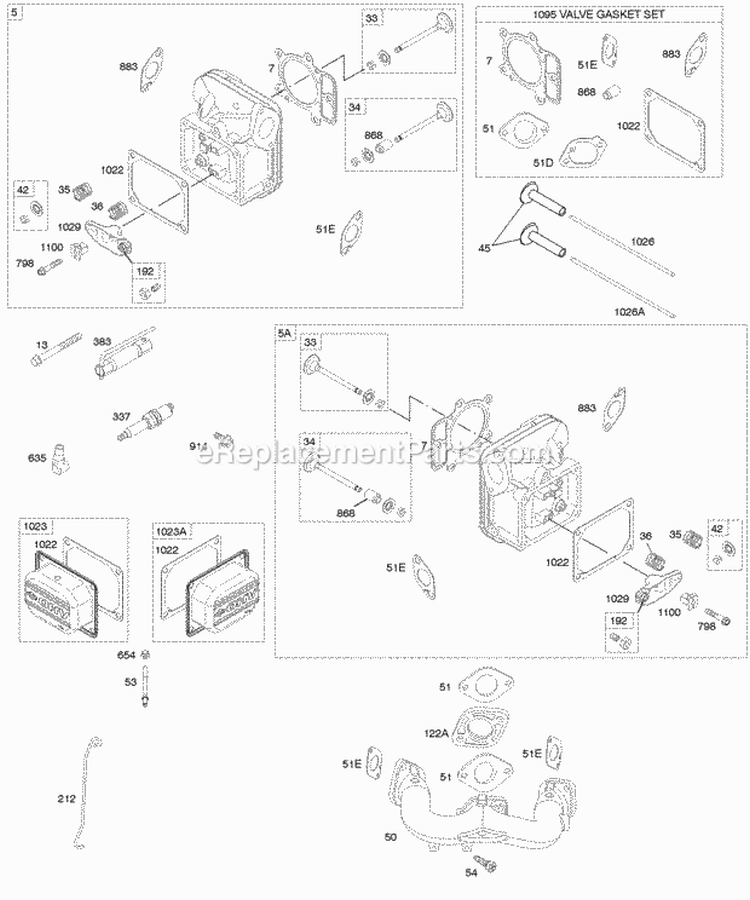 Cylinder Head Gasket Set-Valve Intake Manifold Valves Diagram and Parts List for 407577-0308-E1  Briggs and Stratton Engine